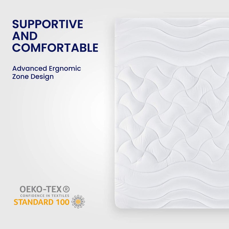 SLEEP ZONE Full Size Cooling Mattress Topper for Double Bed, Premium Zoned Cool Mattress Pad Cover, Padded Mattress Protector Breathable Washable, Deep Pocket 8-21" (White, Full) - Image 4